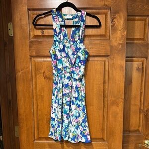 Lush Colorful Floral Wrap Dress sz S